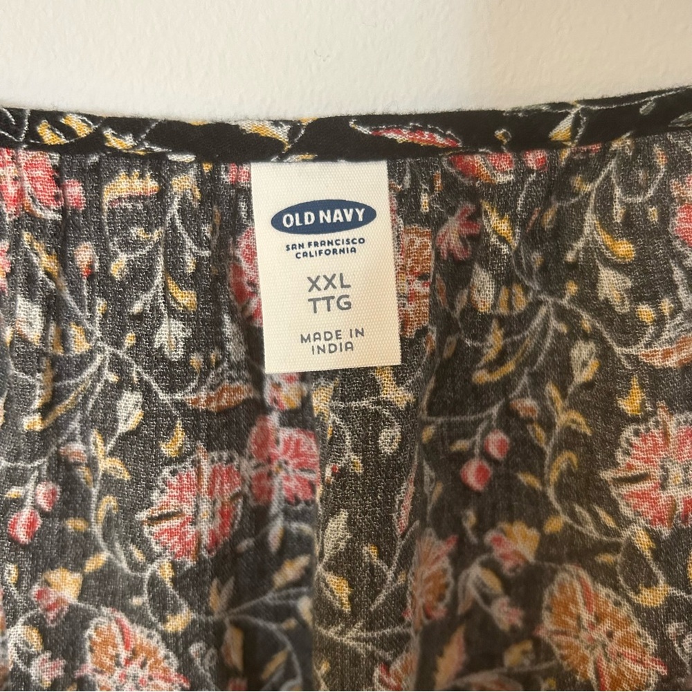 Old Navy-Black Floral‎ Blouse-Tassel Tie Neck-Sz XXL-Peasant-Boho-Cottagecore - Picture 4 of 11